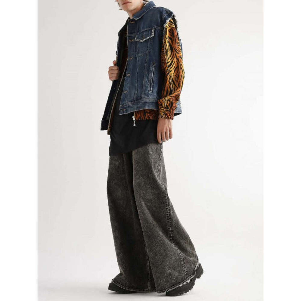 CELINE SS22 Elephant Hedi Slimane Grey Cotton Wide Leg Raw Edge Jeans - Picture 2 of 5
